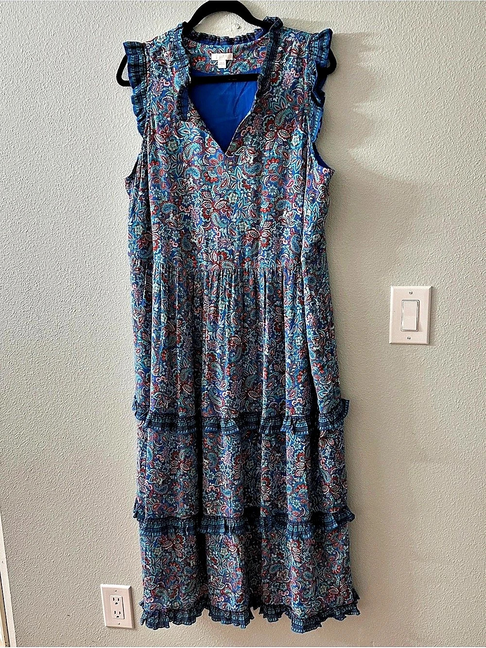J.Crew Tiered Ruffle Paisley Maxi Dress Blue & Red Like New